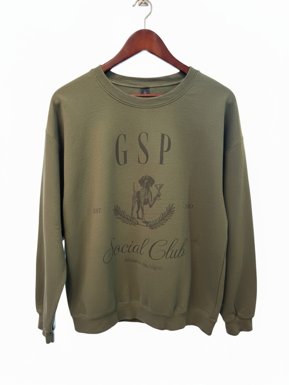Olive Green “GSP Social Club” Oversized Crewneck Sweatshirt Old Money Aesthetic